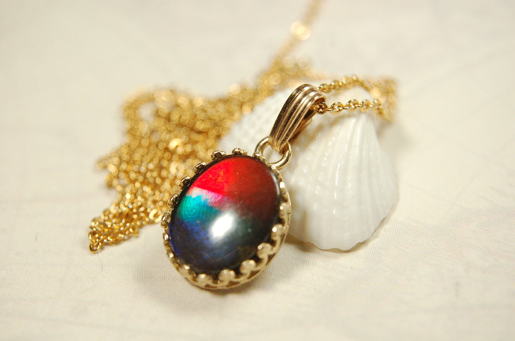 Ammolite Pendant.Solid 14k gold.Brilliant colors. #20113