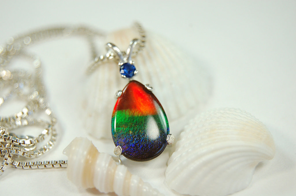 Genuine Canadian Ammolite Pendant – Iridescent Fossil Gemstone Necklace – Statement Jewelry -Gift for wife #012212