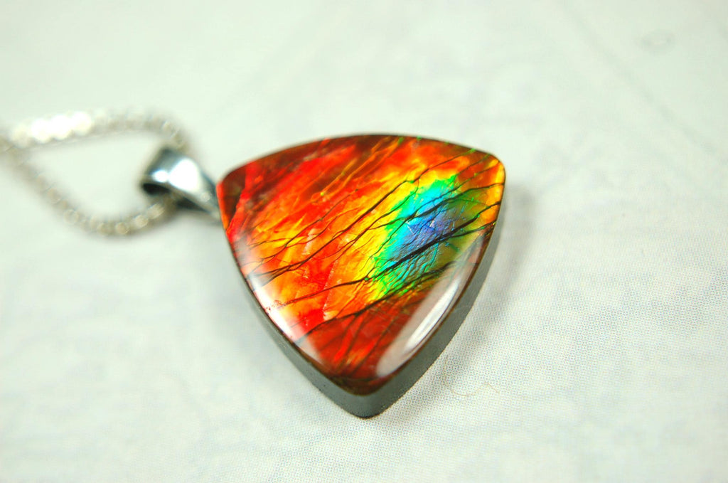 Ammolite Pendant Necklace.Unusual one of a kind color display.061915
