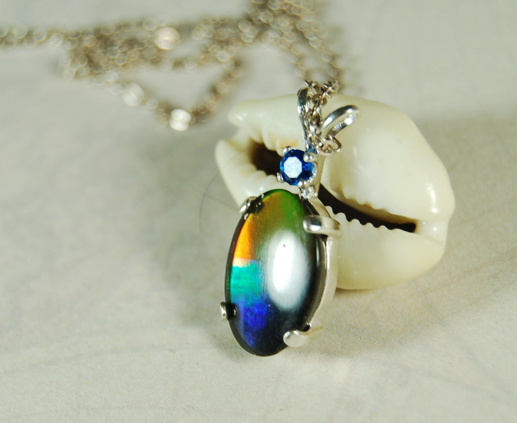 Rainbow Ammolite Pendant.Sensational bright colors.Ammolite jewelry.Ammolite from Canada.One of a kind RARE  gift.#011011