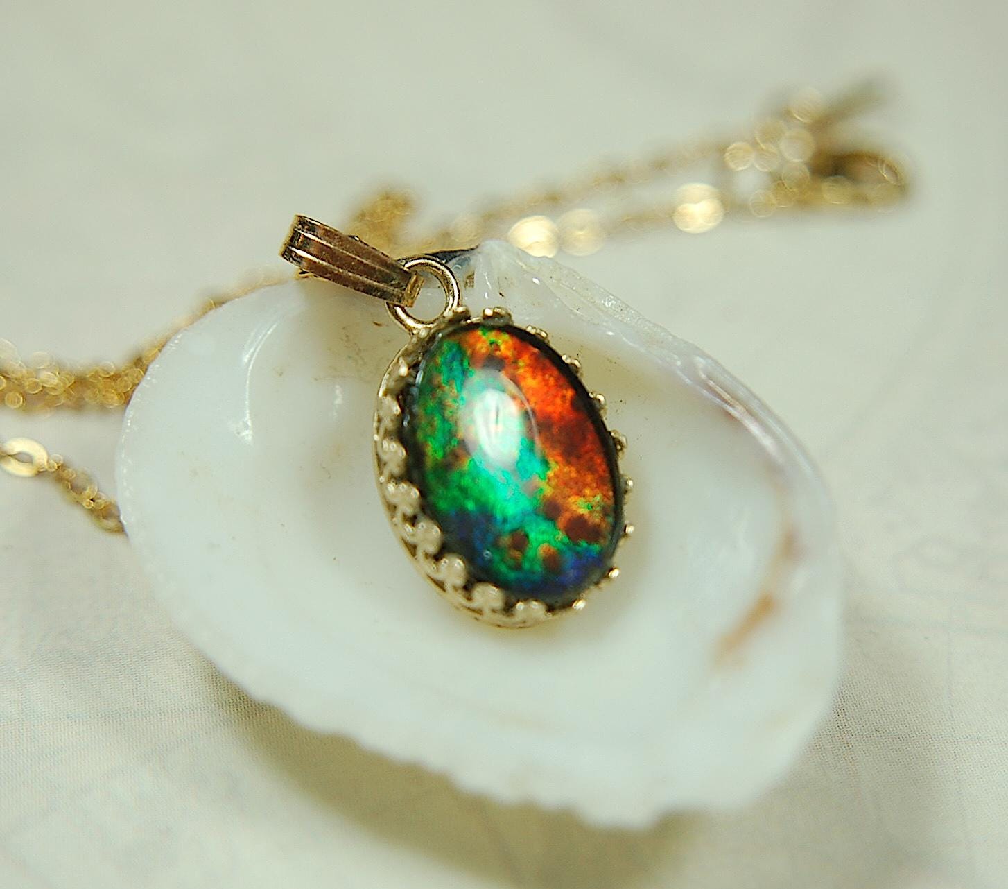 Luxurious Ammolite Pendant in 14k GOLD- A Unique Piece of Natural Beauty.The Perfect Gift for Her..#081710"