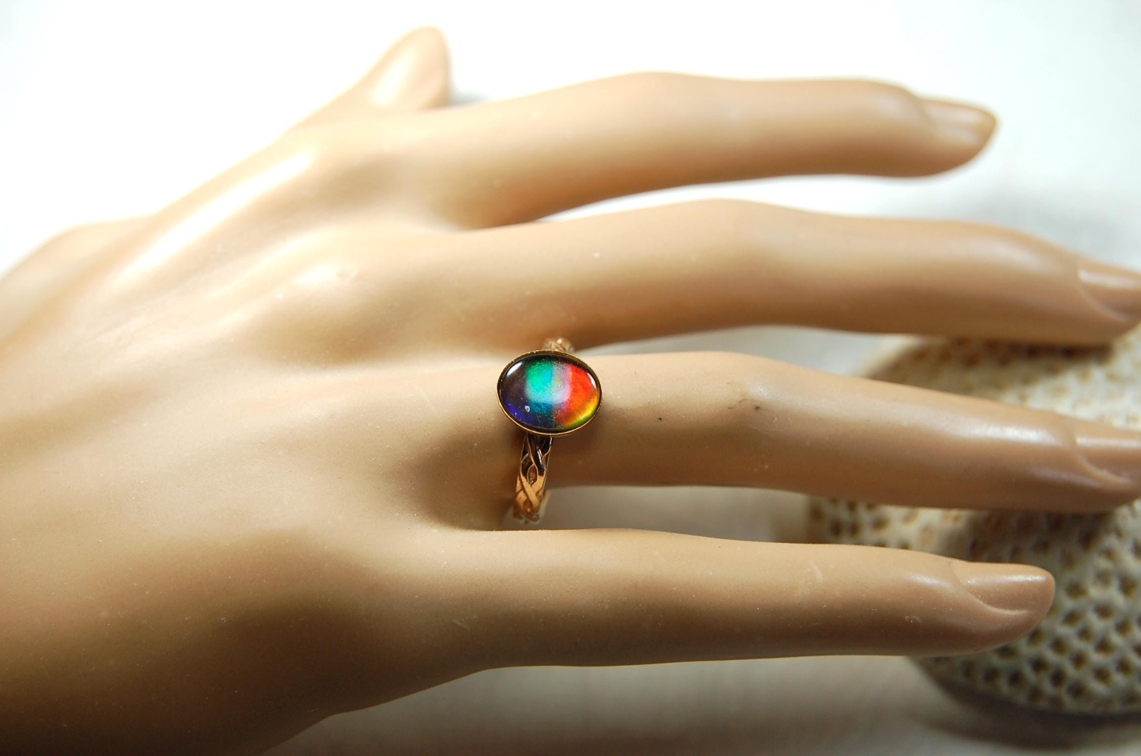 Captivating Ammolite Ring in 14k Gold fill size 7.RARE pink among colors.Birthday gift for wife?MUST see video.081614