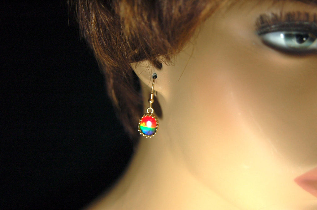 Exquisite Ammolite Earrings in 14k Gold.High Quality RARE Four Color Rainbow gems.Perfect gift Idea for wife..091214