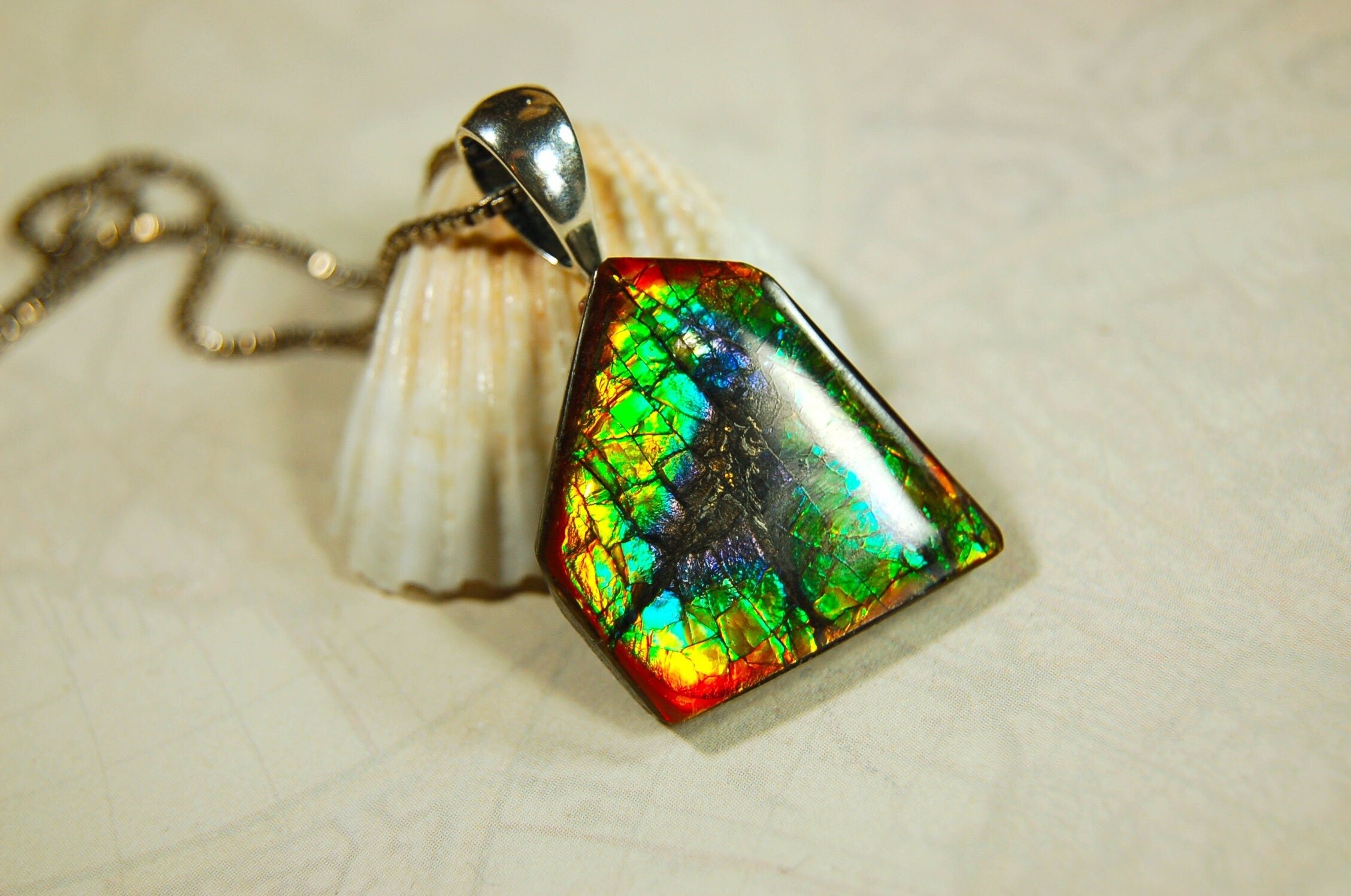 Ammolite Pendant Jewelry.All natural cabochon gemstones with bright rich colors.071814