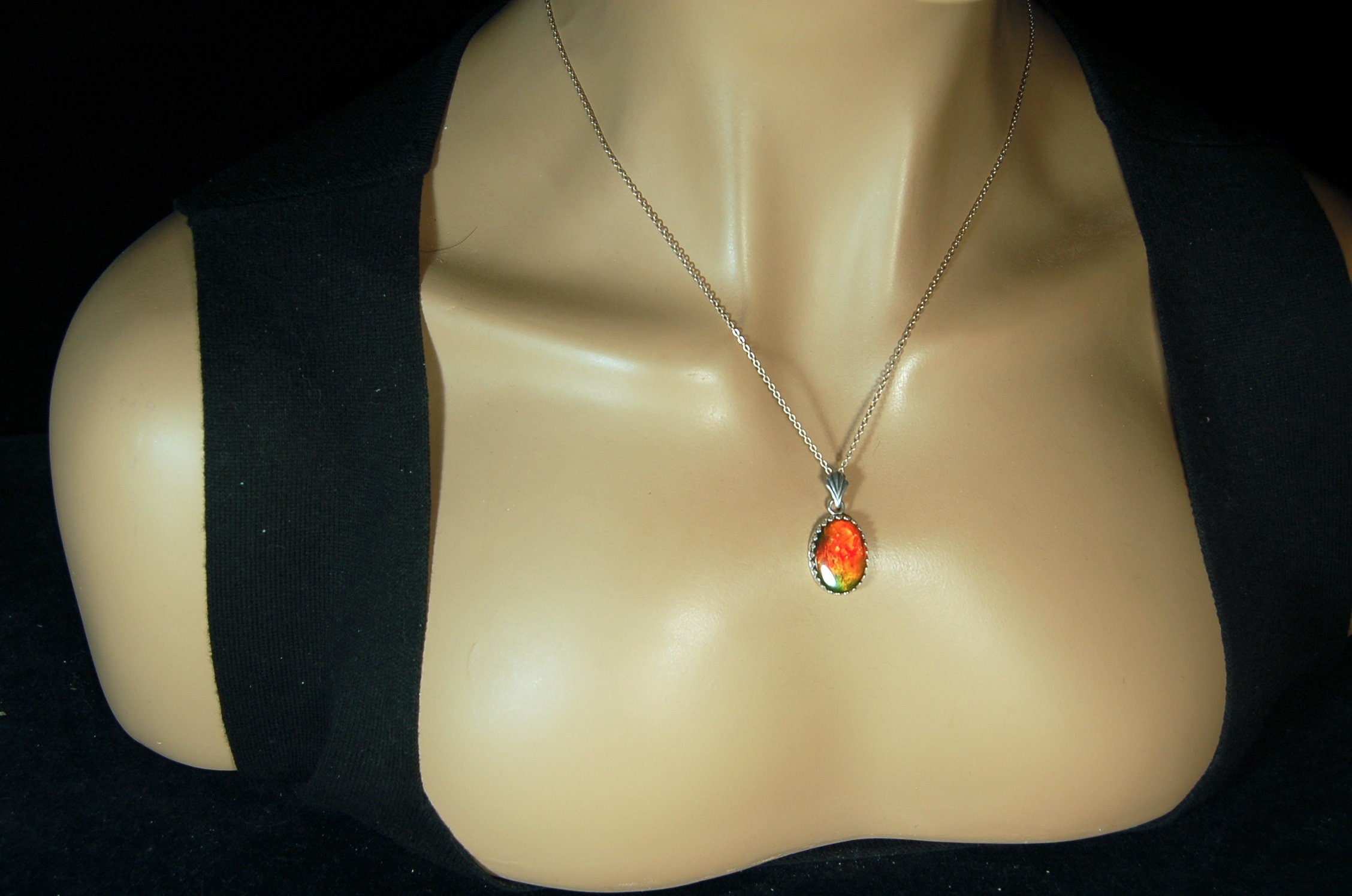 Fiery Ammolite pendant in Argentium* non tarnish Sterling Silver.Perfect Gift for her.Ammolite jewelry.Ammolite Feng shui.#123110