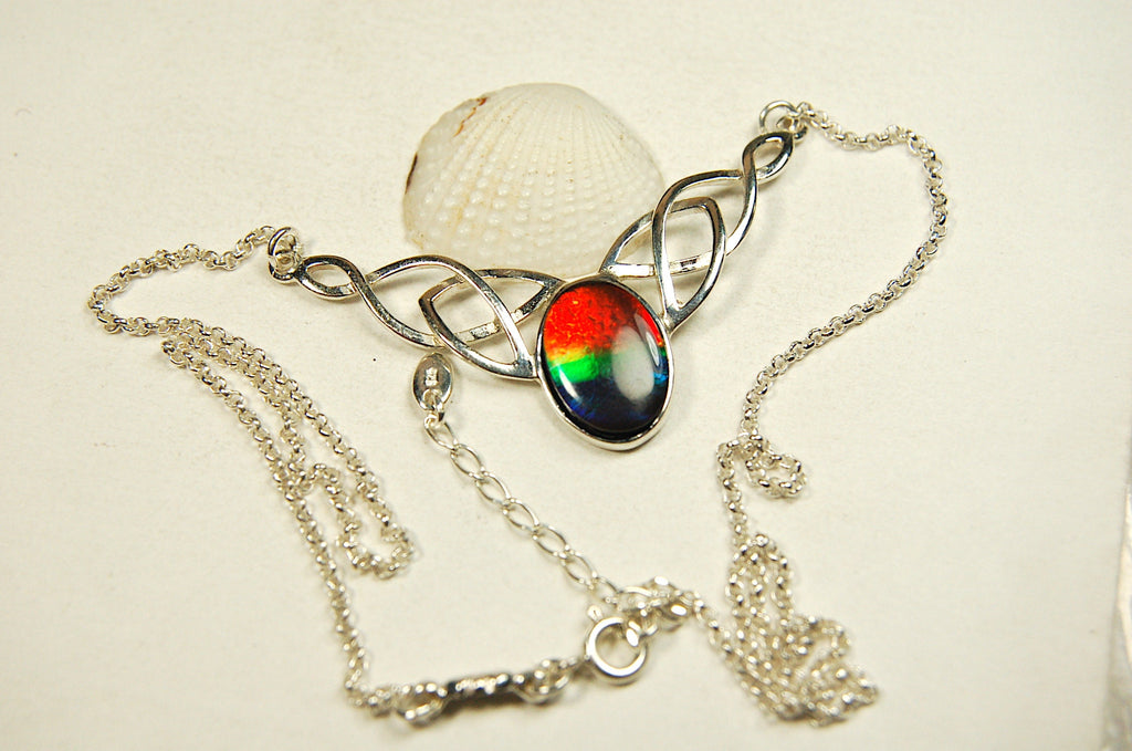 Ammolite Celtic Necklace.RARE four color rainbow gem.The Perfect Birthday Gift for Wife.Canadian ammolite.#112413