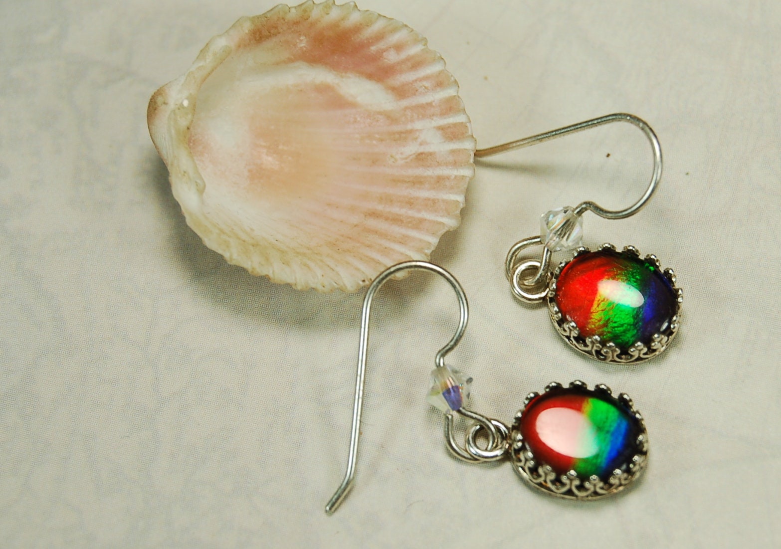 Ammolite Ear Rings.Perfect Mothers Day gift of RARE genuine ammolite she is sure to treasure.Lovely matched tricolor rainbow gems.#102410