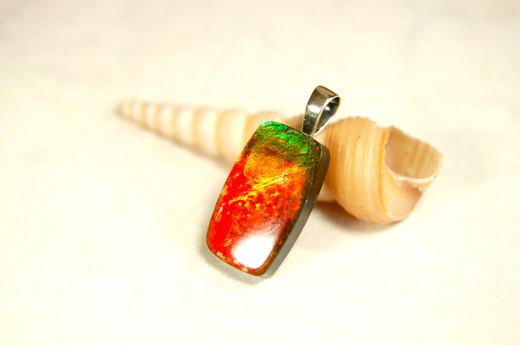 Unisex Ammolite Pendant Necklace.Genuine natural gemstone from Alberta. Perfect Gift idea..091514