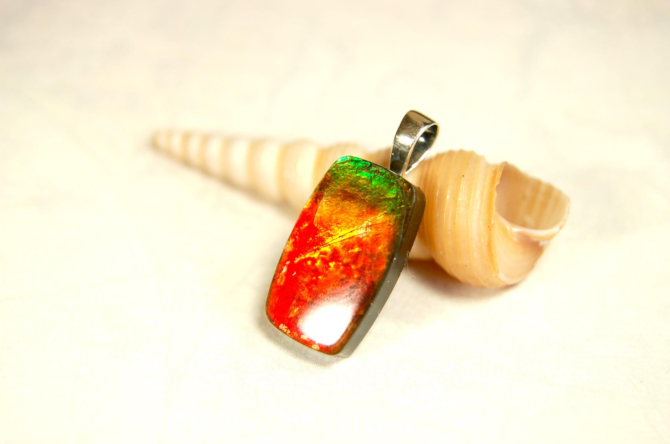 Unisex Ammolite Pendant Necklace.Genuine natural gemstone from Alberta. Perfect Gift idea..091514
