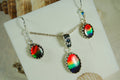 Birthday or Anniversary gift idea for wife. Ammolite Pendant Earring Set.Nicely matched brilliant tricolor gems.#102910
