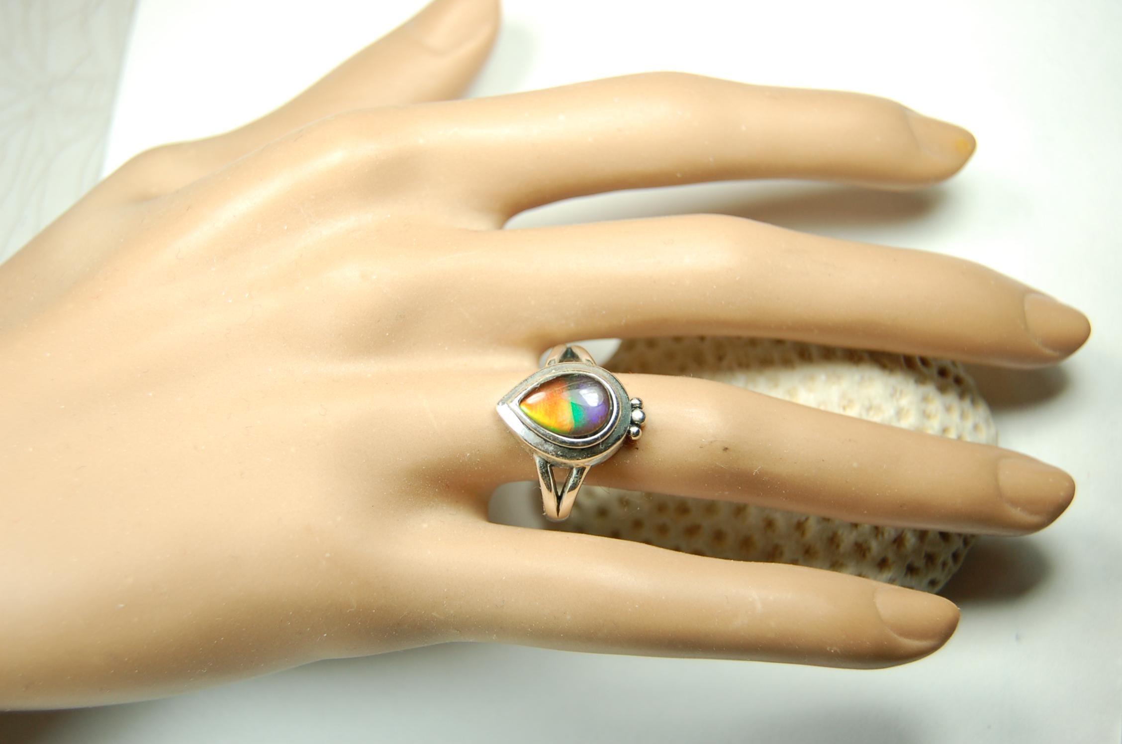Ammolite.Gorgeous RARE four color Ammolite Ring - Add a Touch of Elegance with this Stunning Ammolite Jewelry.Gift idea for wife?010525