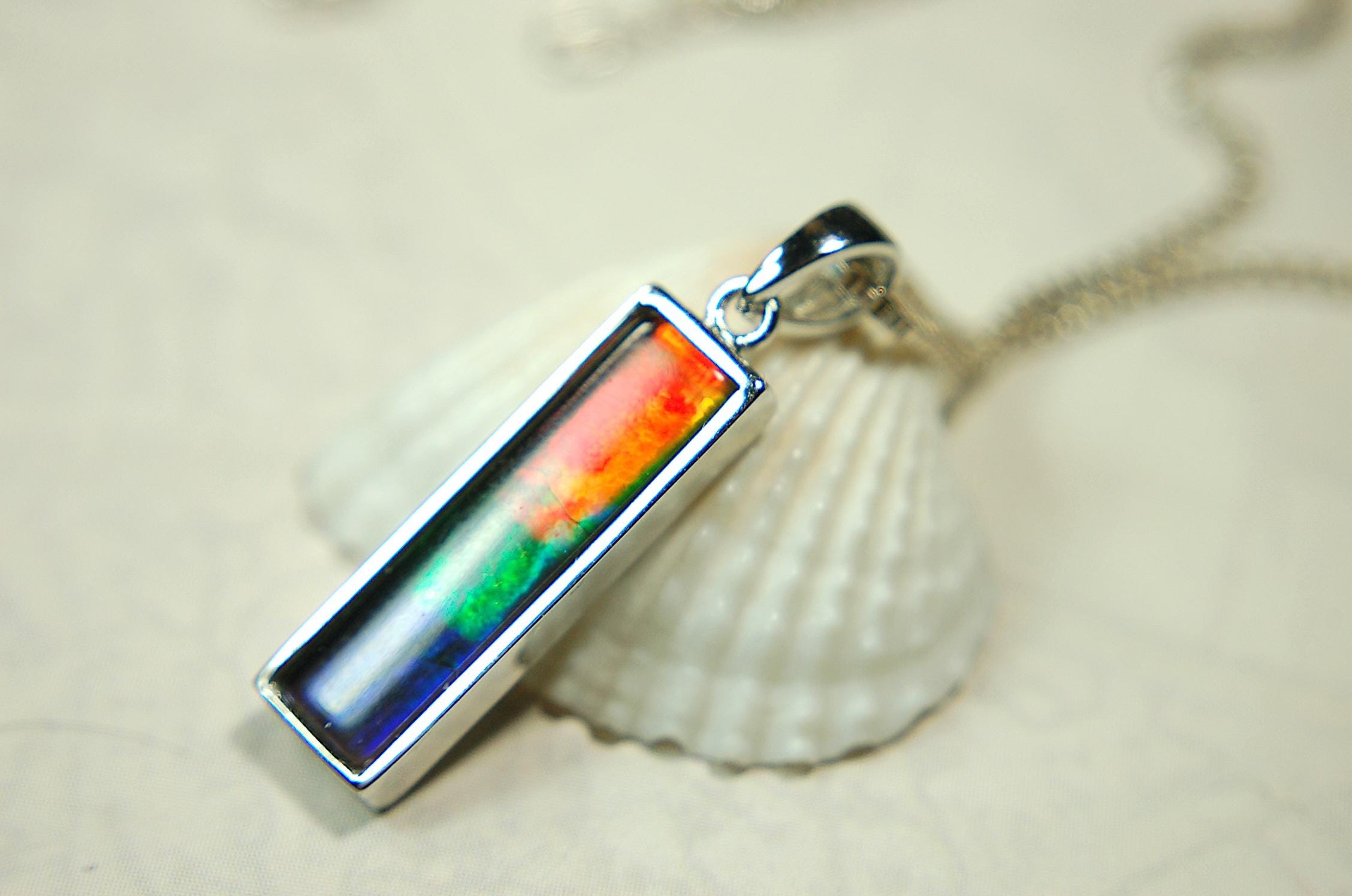 Ammolite.Striking Pendant.A Column Rich Rainbow colors.High quality Ammolite from Alberta Canada.Perfect gift for wife.050815