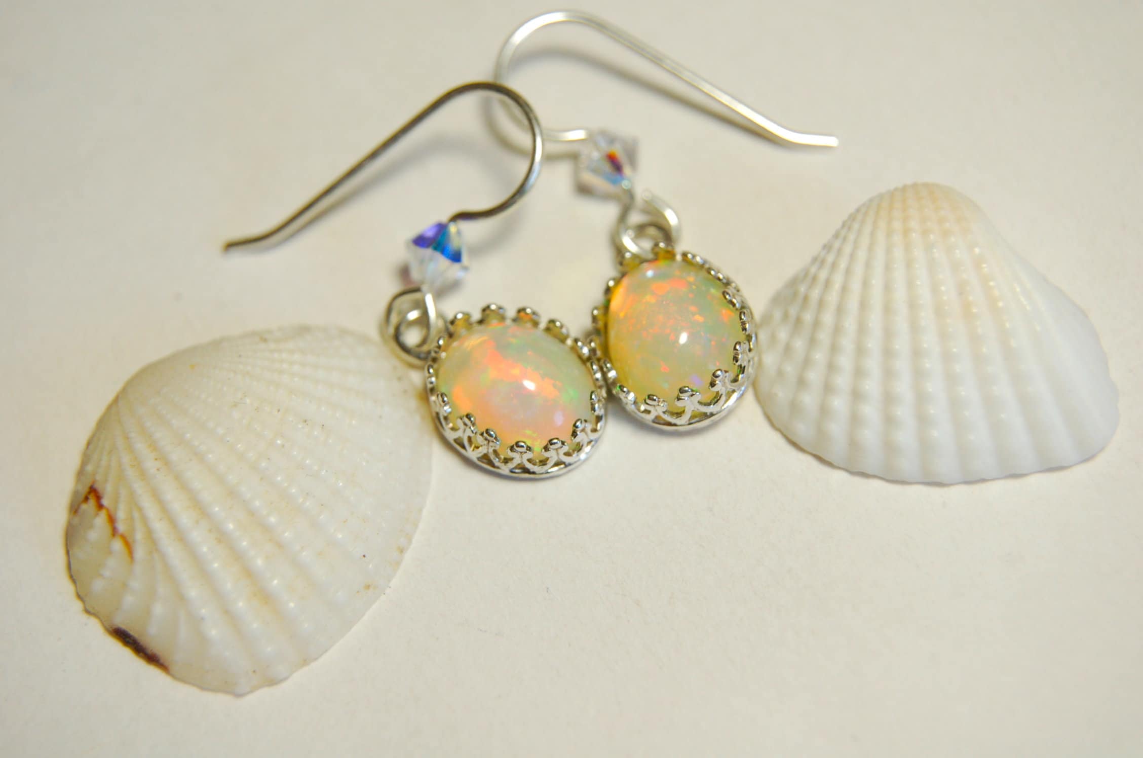Genuine Natural Opal Earrings Drops set in Argentium* non tarnish Sterling Silver.Lovely changing colors.#032813