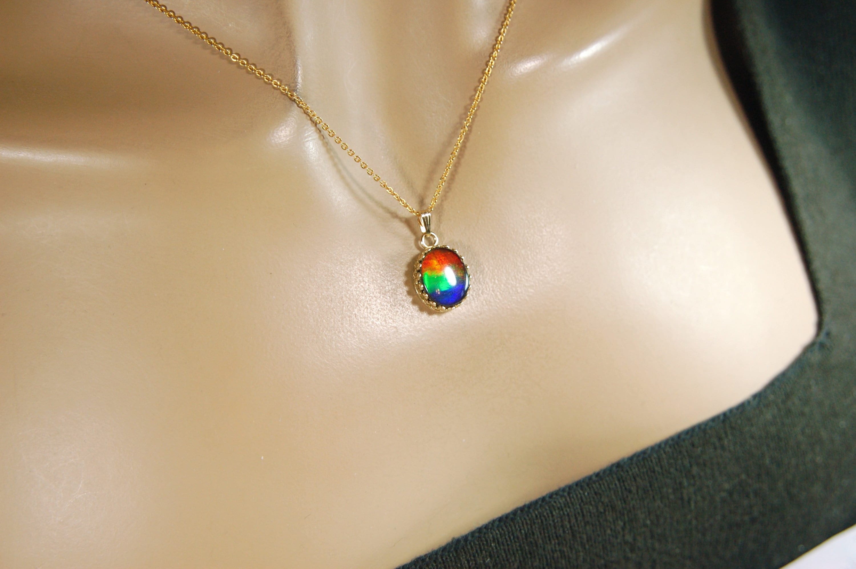 Gold set Ammolite Pendant Necklace - Gorgeous Ammolite Jewelry Accessory for a Pop of Color! The perfect gift for her 012314