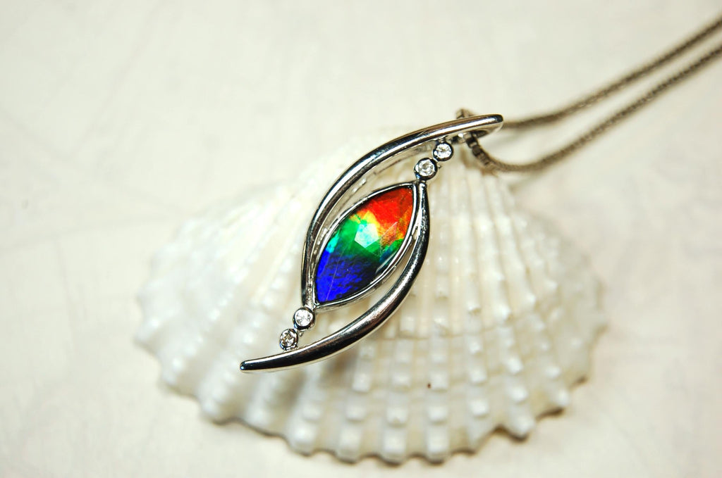 Stunning Ammolite Pendant - Exquisite Ammolite Jewelry for a touch of Elegance!RARE Five color gem.Gift idea for wife.Must see video.082414