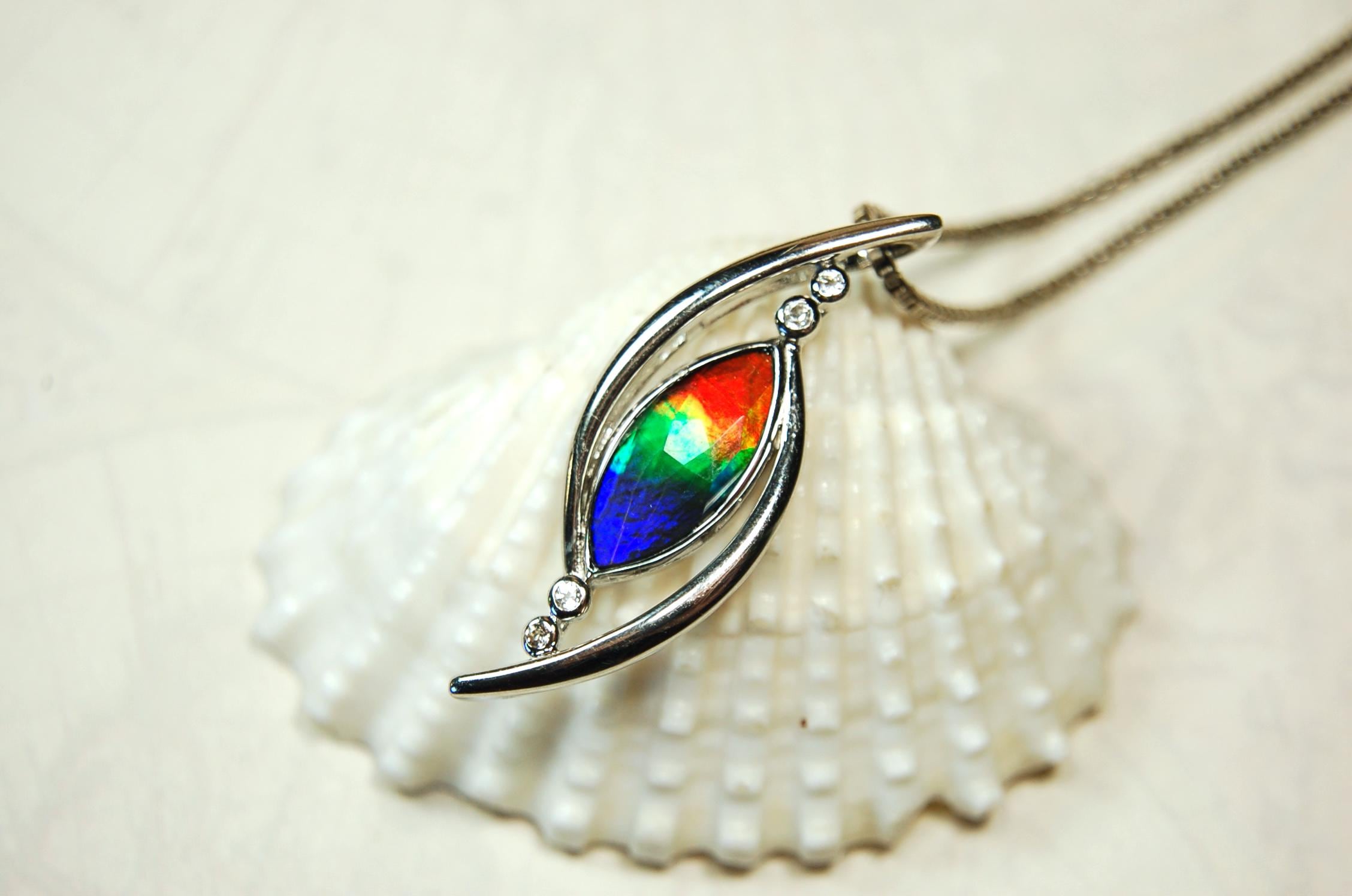 Stunning Ammolite Pendant - Exquisite Ammolite Jewelry for a touch of Elegance!RARE Five color gem.Gift idea for wife.Must see video.082414