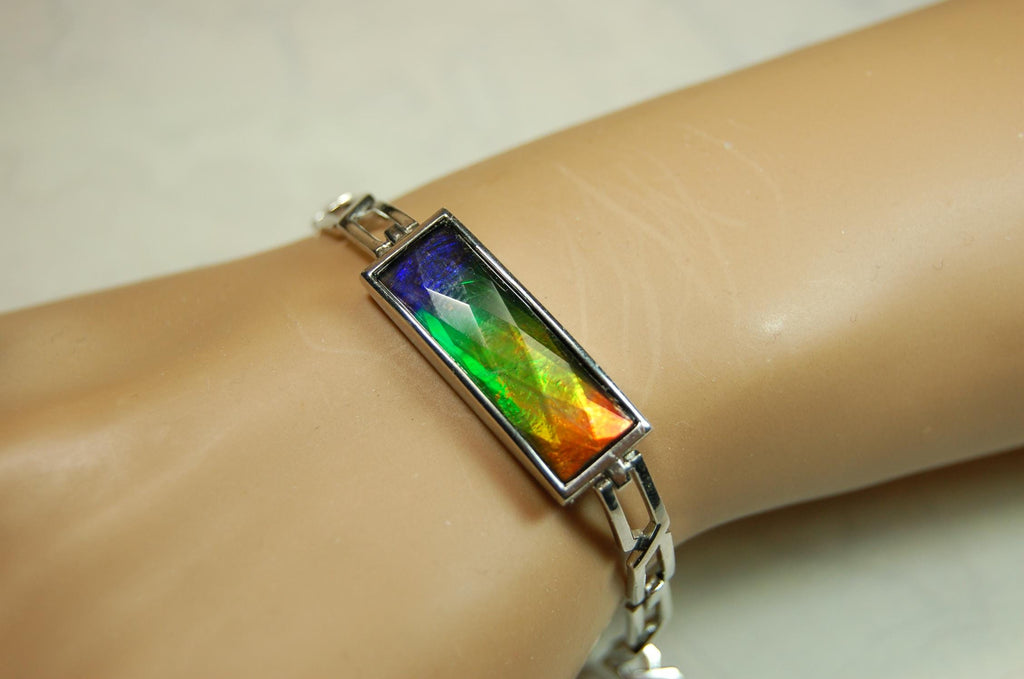 Ammolite Cuff Bracelet.Brilliant Colors.Canadian Jewelry.Gift for her.Rainbow gemstone.Grad gift.Silver treasure.052315