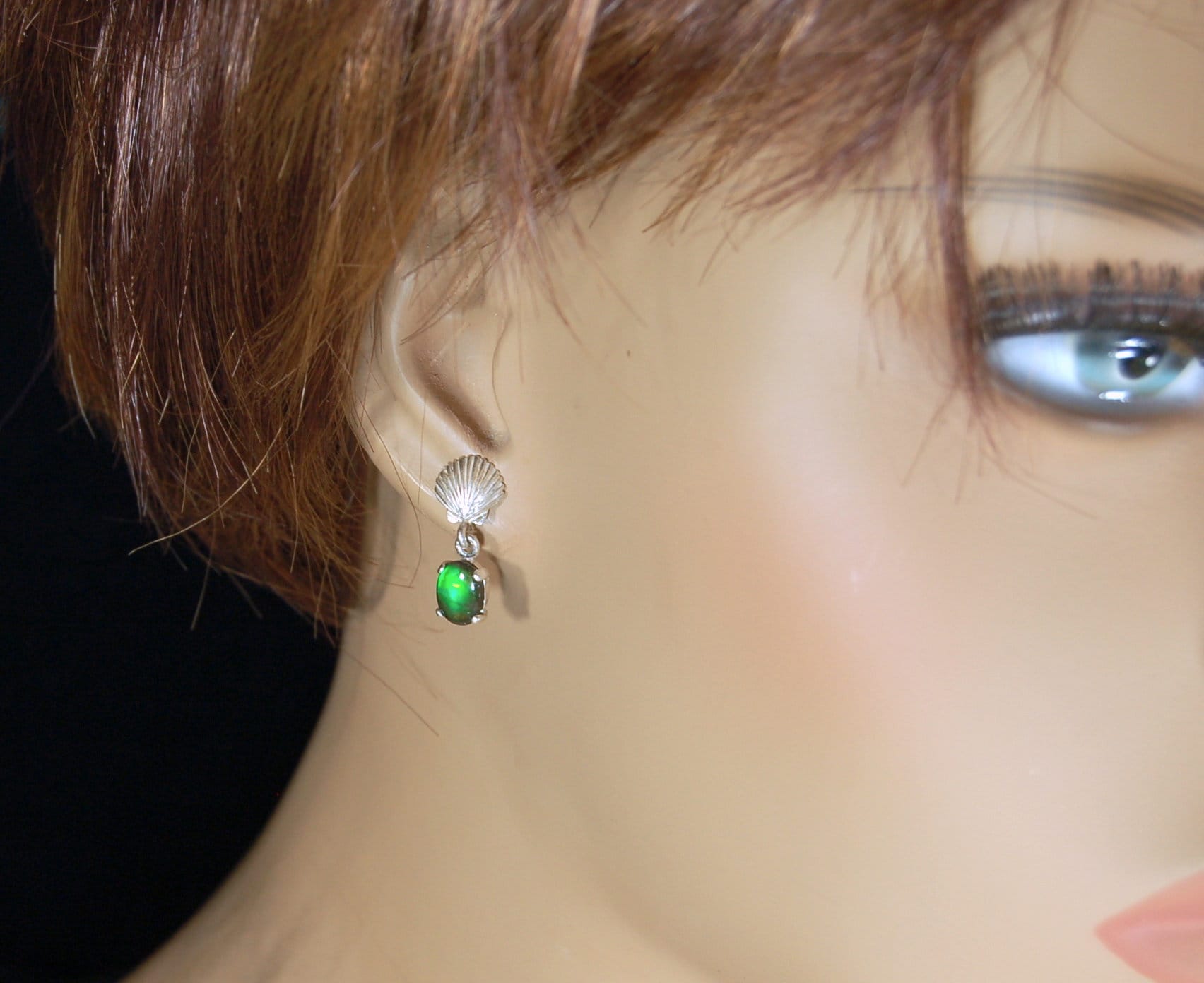 Ammolite Earrings.Brilliant green gems Ammolite jewelry.Details below.