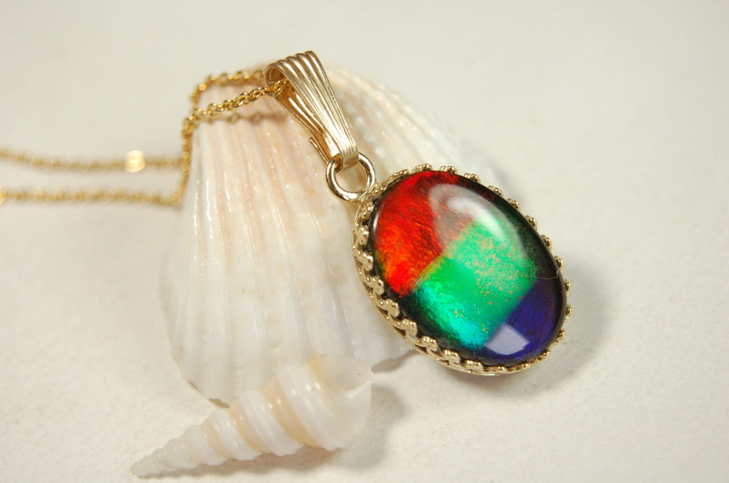 Ammolite Pendant in solid 14k Gold..High quality rainbow tricolor gem.Birthday or anniversary gift?.102513
