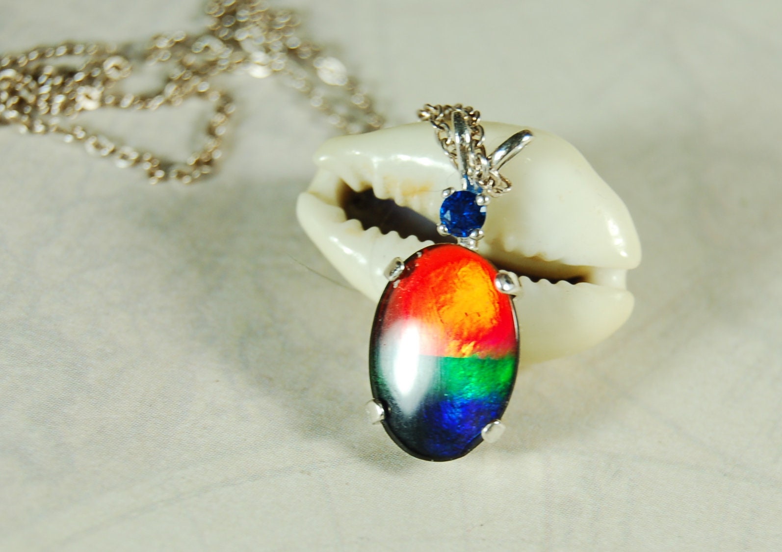 Rainbow Ammolite Pendant.Sensational bright colors.Ammolite jewelry.Ammolite from Canada.One of a kind RARE  gift.#011011