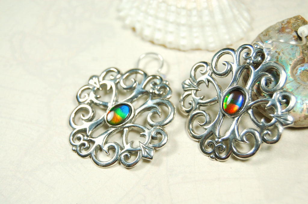Ammolite Earrings.Large showy sterling silver  settings.#111919