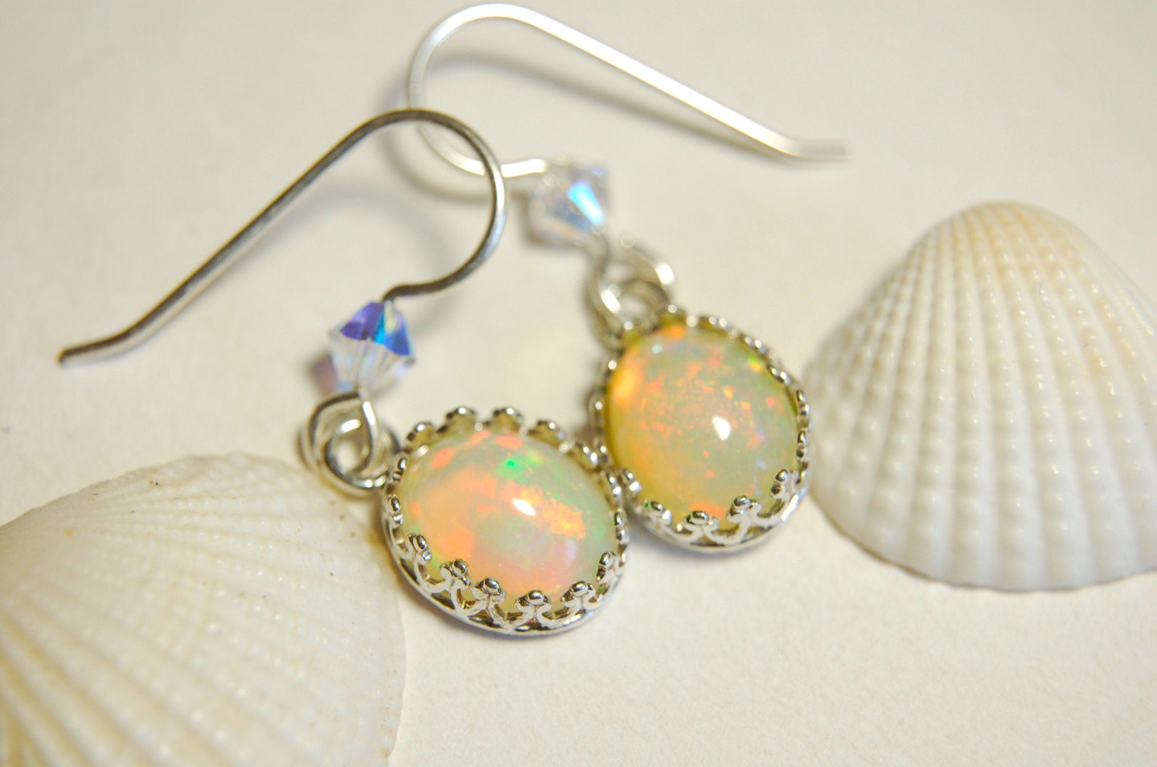Genuine Natural Opal Earrings Drops set in Argentium* non tarnish Sterling Silver.Lovely changing colors.#032813