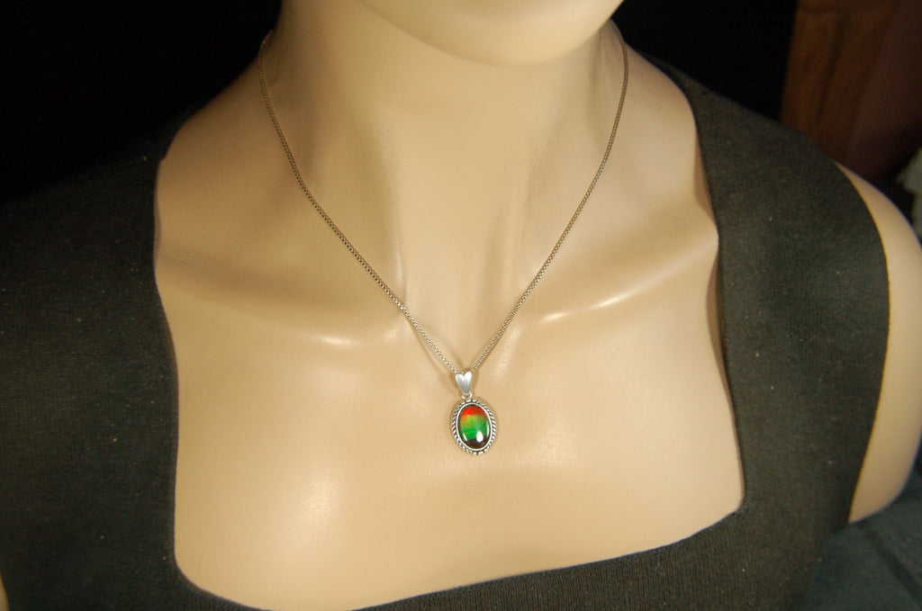 Ammolite pendant conveys a loving heartfelt message.Ammolite jewelry.Four color Rainbow ammolite.Ammolite necklace.Canadian ammolite.100301
