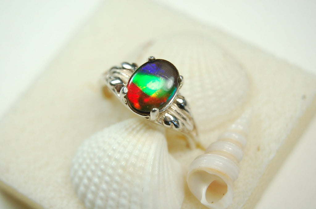 Canadian Rainbow Ammolite ring in Sterling Silver.A gift that will be treasured. #010212