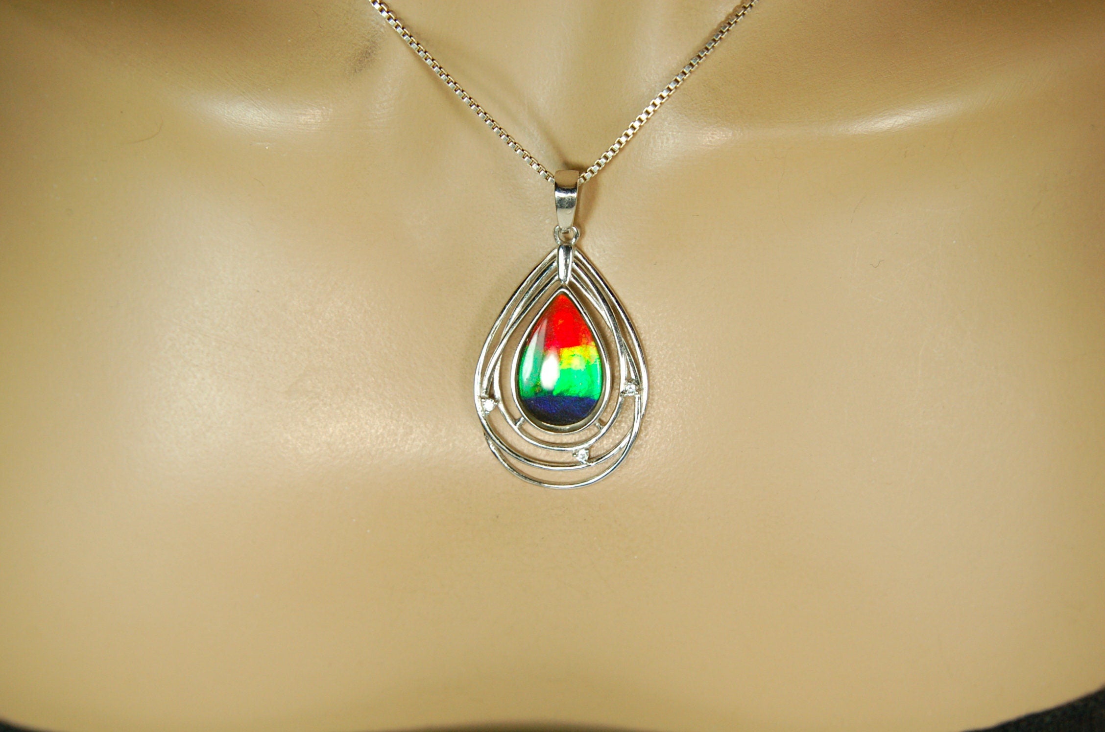 Exquisite Ammolite Pendant Necklace - Elegant Ammolite Jewelry for a Touch of Luxury.One of a Kind Gift for her#060610