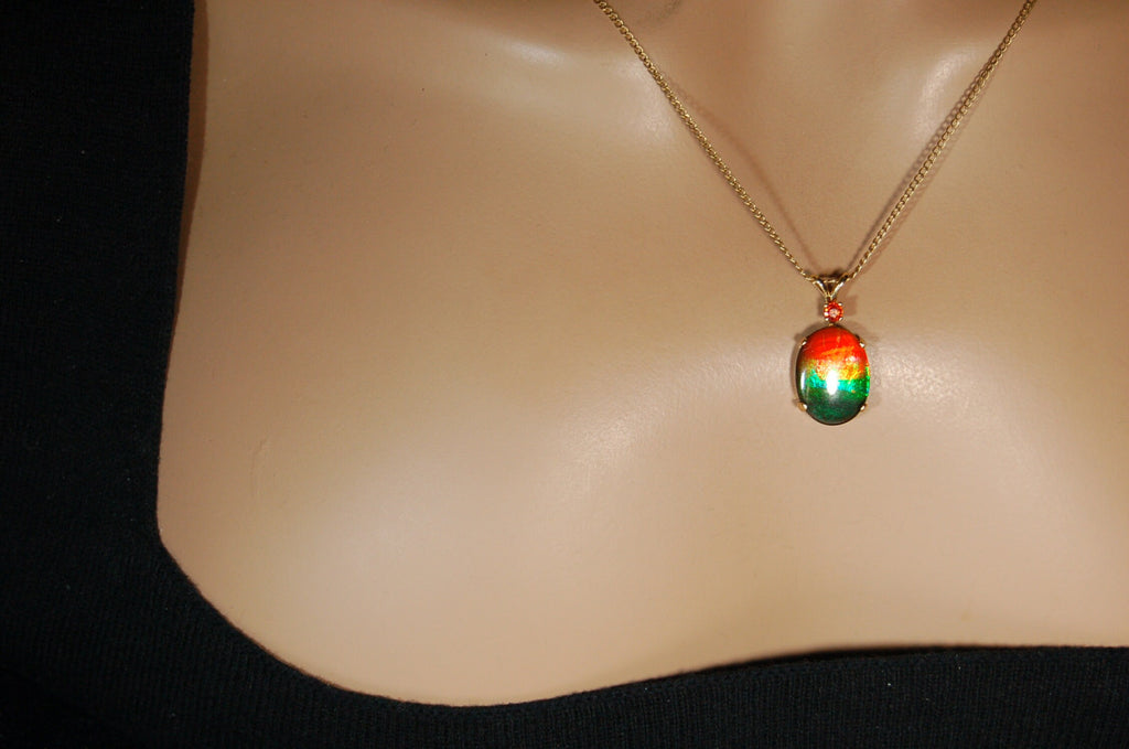 Vibrant Ammolite Pendant in 10k solid Gold with Chain - Eye-Catching Ammolite Jewelry for a Standout Style.Birthday Gift for her?#082919