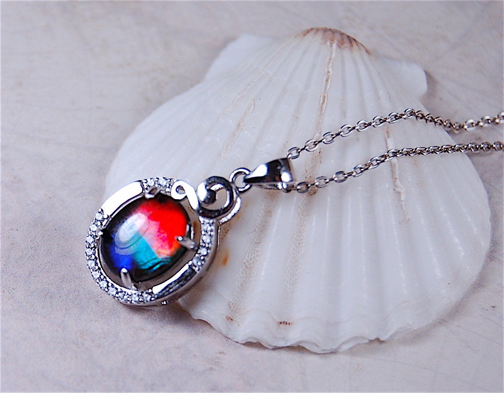 Ammolite Jewelry Pendant with RARE Pink.Stunning color changer.See 160 other quality offerings in silver and gold.Perfect gift.#080518