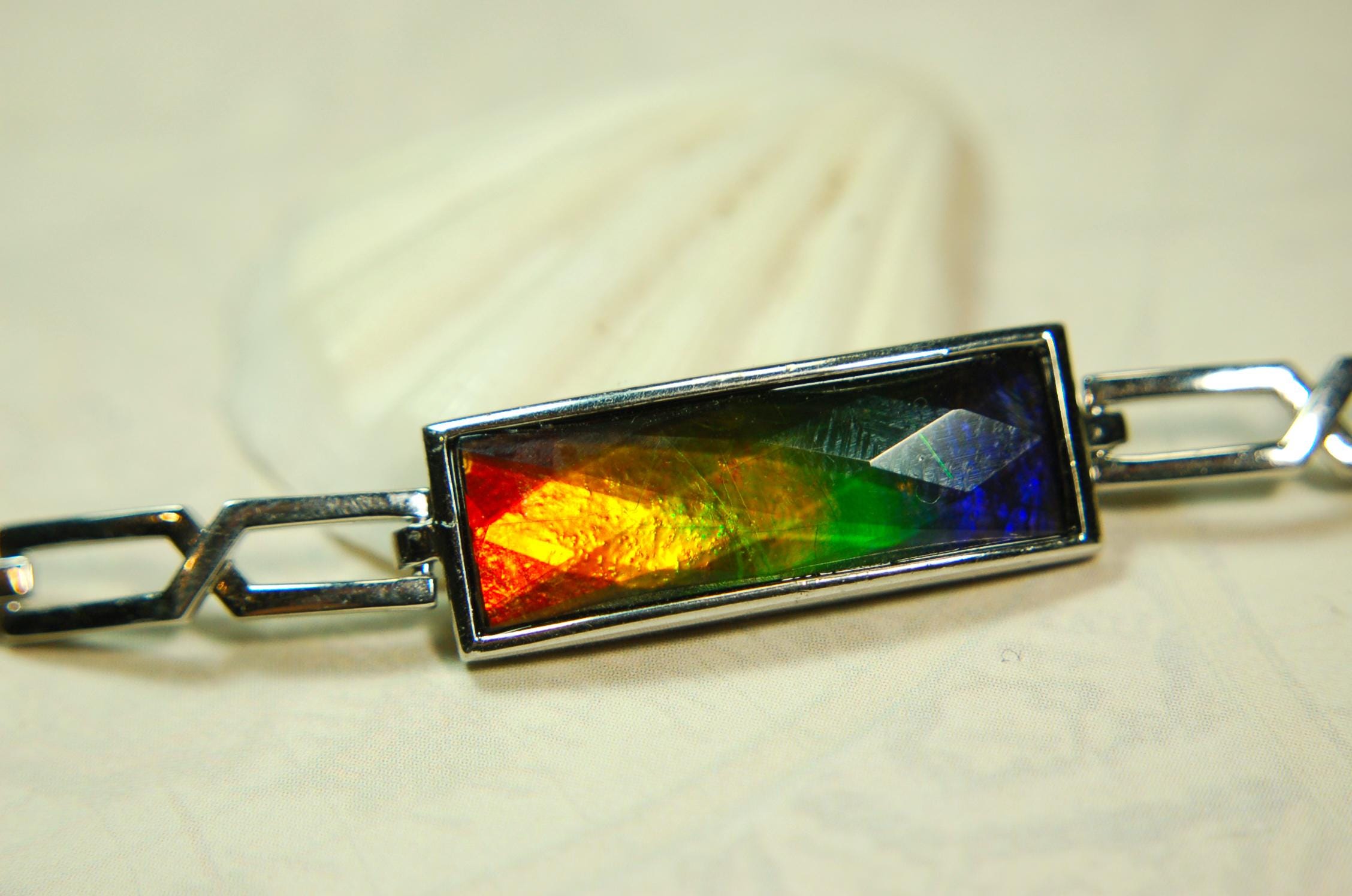 Ammolite Cuff Bracelet.Brilliant Colors.Canadian Jewelry.Gift for her.Rainbow gemstone.Grad gift.Silver treasure.052315