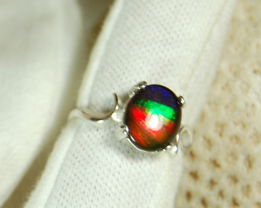Ammolite ring.Ammolite Jewelry.Four color Ammolite.Ammolite Feng Shui.Gift for Wife.Canadian Ammolite.Ammolite Jewellery.#012111
