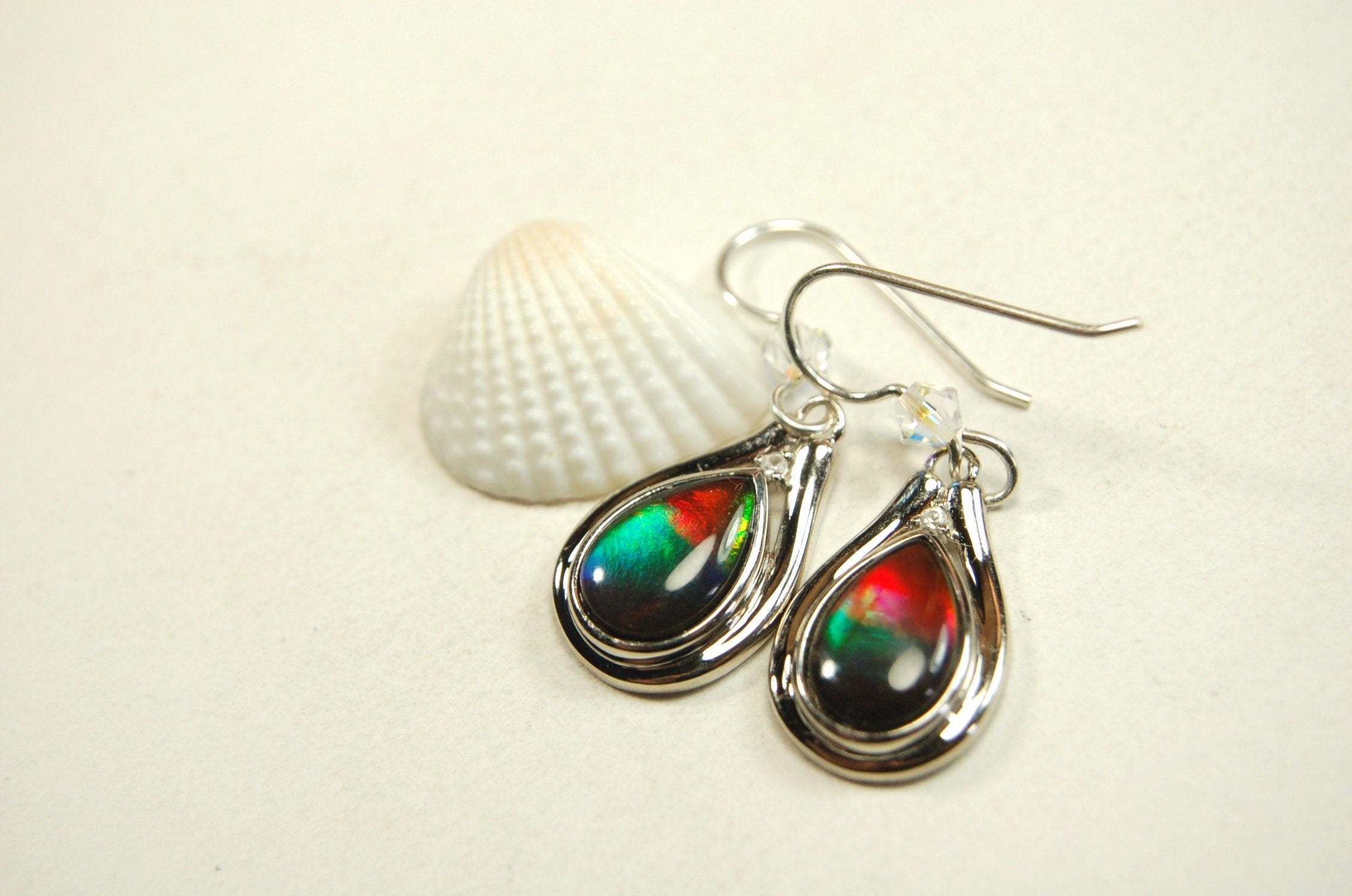 Ammolite Jewelry Earrings Drop Dangles.Brilliant rainbow ammolites with RARE Rich colors.Birthday Gift for Wife?#111133