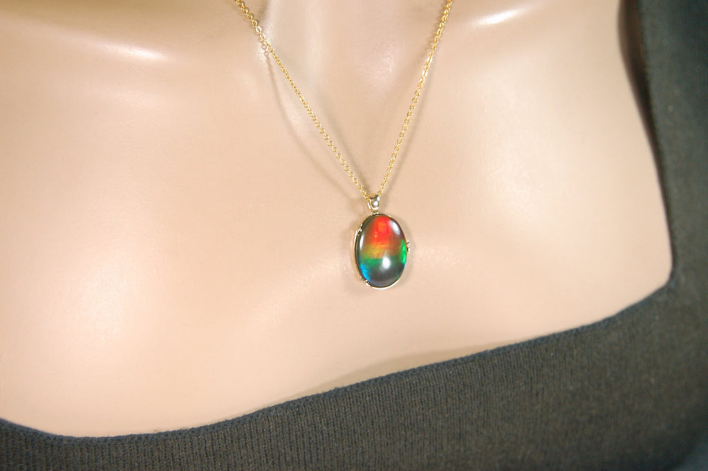 Glamorous Ammolite jewelry pendant in solid 14k Gold - A Stunning Rare Mothers day gift she will treasure.012914