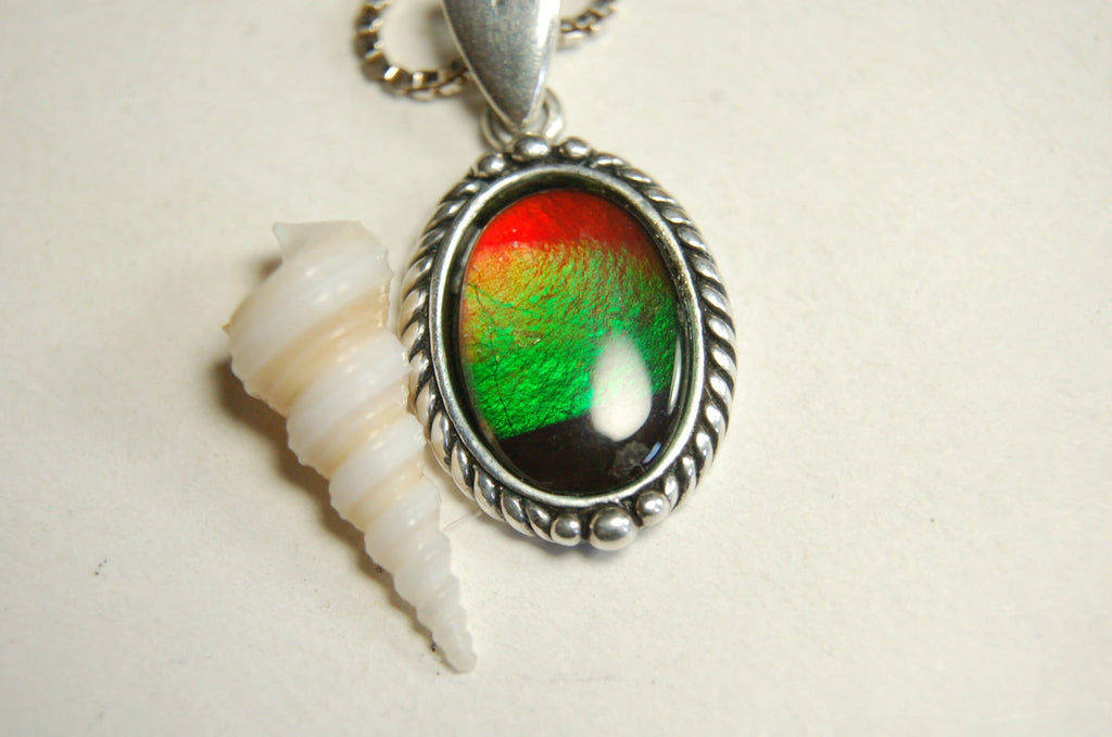 Ammolite pendant conveys a loving heartfelt message.Ammolite jewelry.Four color Rainbow ammolite.Ammolite necklace.Canadian ammolite.100301