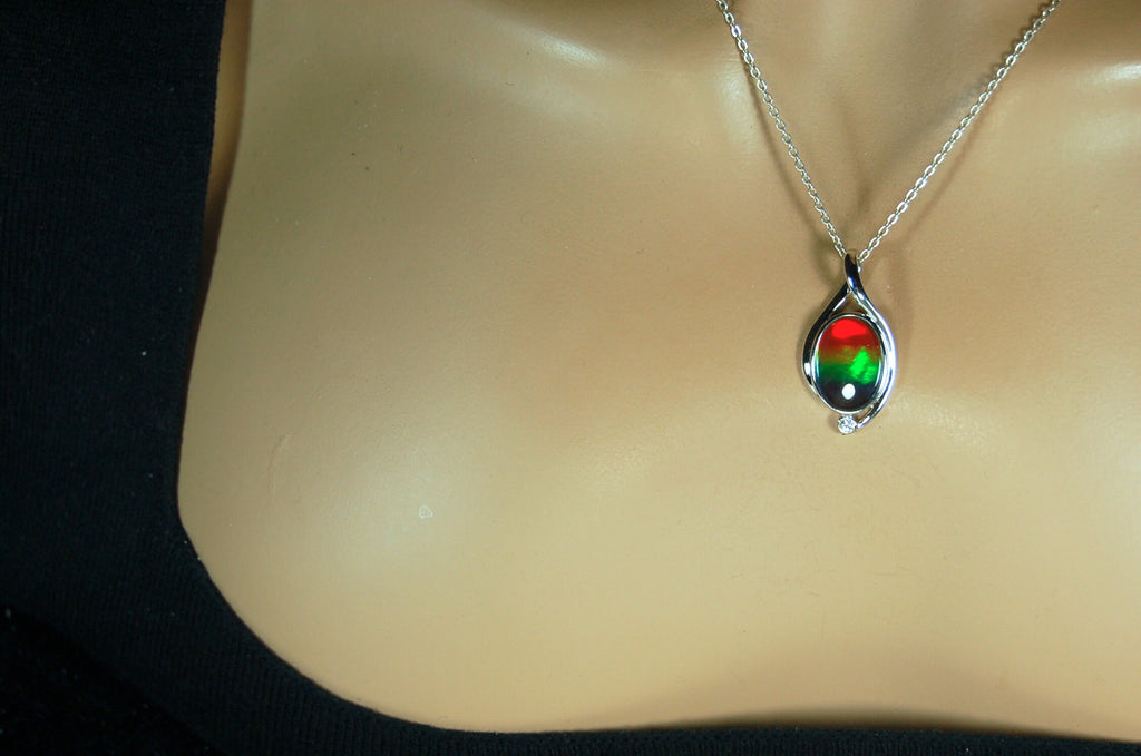 Ammolite Pendant Silver Jewelry.Rare four color gem.Gorgeous colors.Birthday or anniversary gift?.#021610