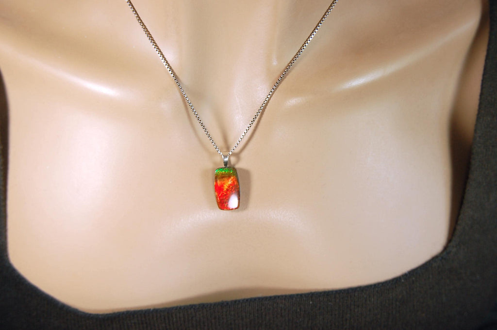 Unisex Ammolite Pendant Necklace.Genuine natural gemstone from Alberta. Perfect Gift idea..091514
