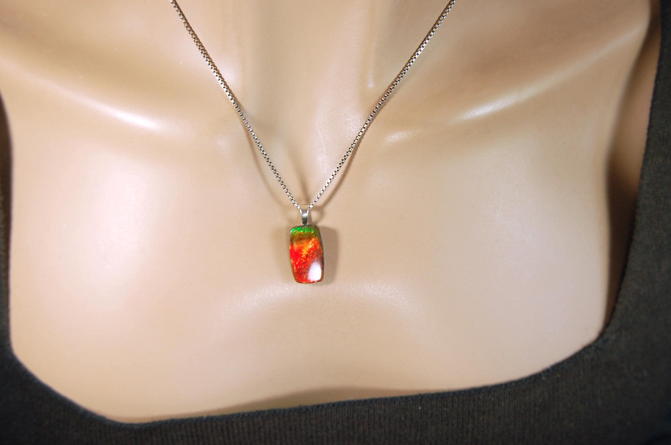 Unisex Ammolite Pendant Necklace.Genuine natural gemstone from Alberta. Perfect Gift idea..091514