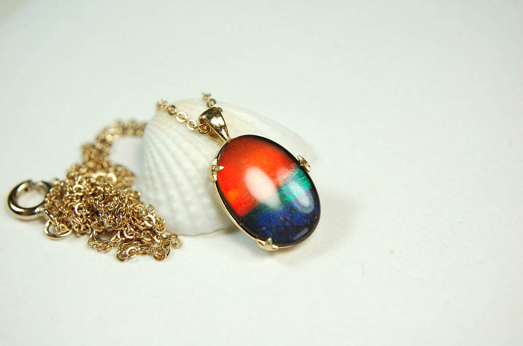 Ammolite Pendant in 14k Gold.Rich rainbow colors.Anniversary gift idea for wife. See details, images and video below.#121311
