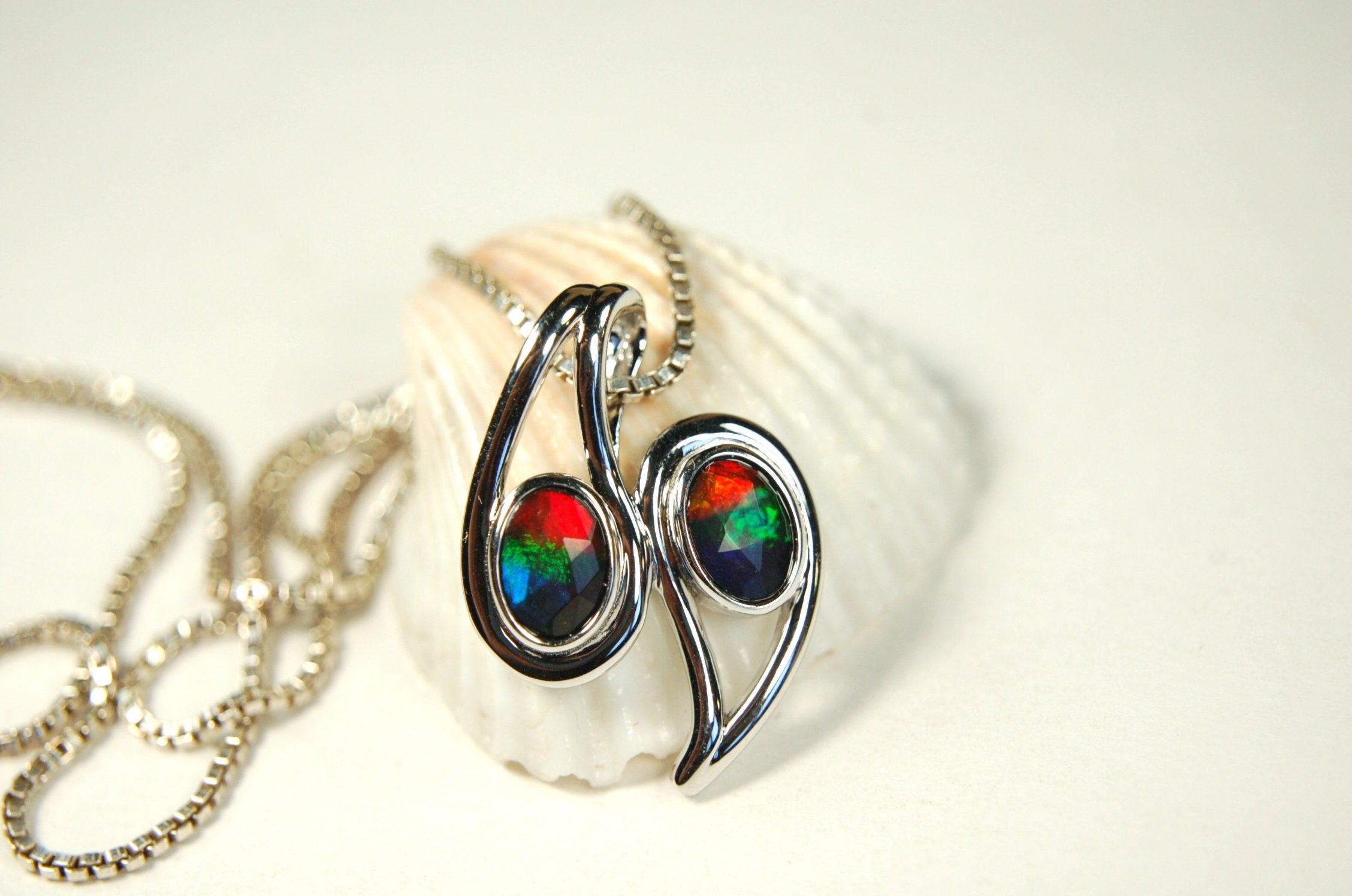 Ammolite pendant.Two bright colorful gems with BIG impact.-- #073112