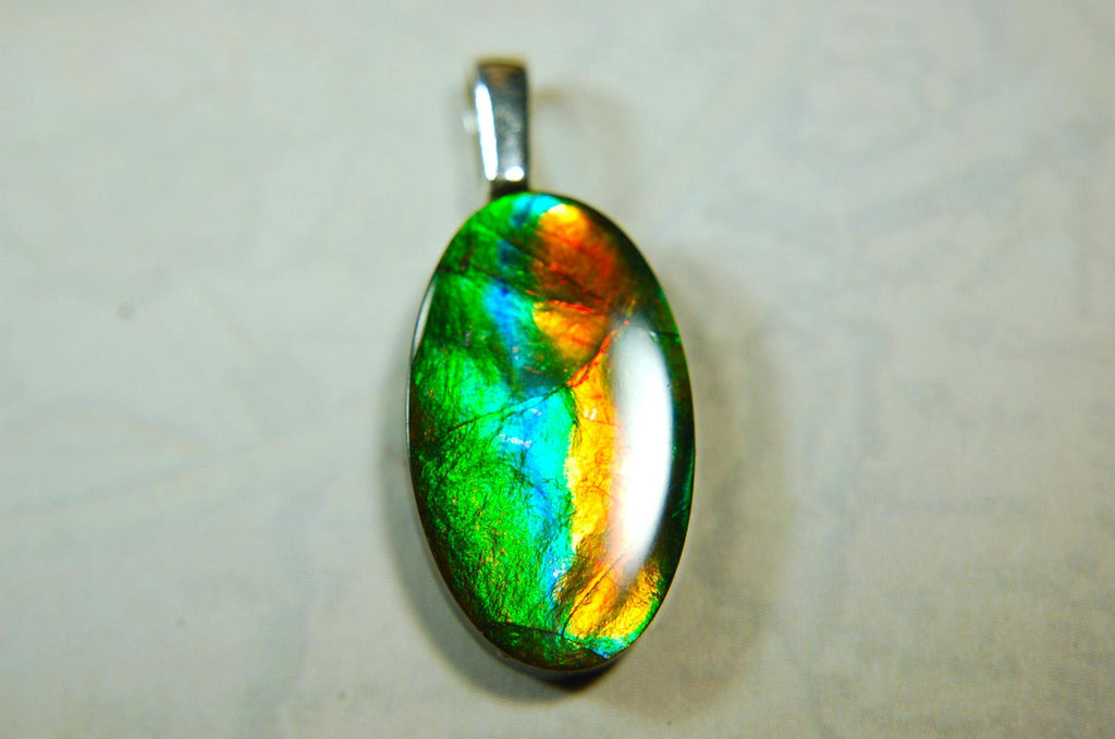 Ammolite Pendant.All Natural freeform Cabochon.Amazing RARE Colors.One of a kind Jewelry.Unique gift.Unisex Minimalist Jewelry.020715