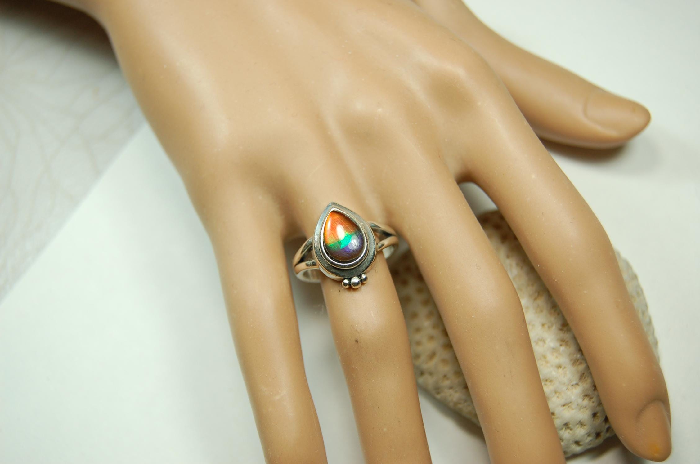 Ammolite.Gorgeous RARE four color Ammolite Ring - Add a Touch of Elegance with this Stunning Ammolite Jewelry.Gift idea for wife?010525