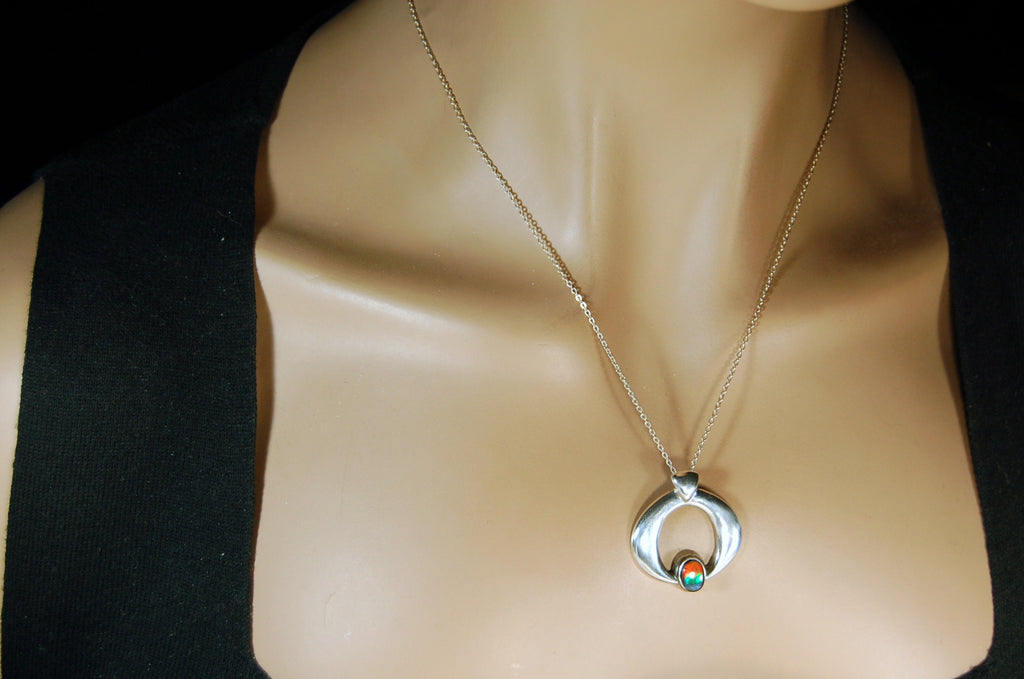Birthday gift idea for wife.-- tricolor Ammolite pendant gem in striking sterling silver setting.Boho jewelry.#112419