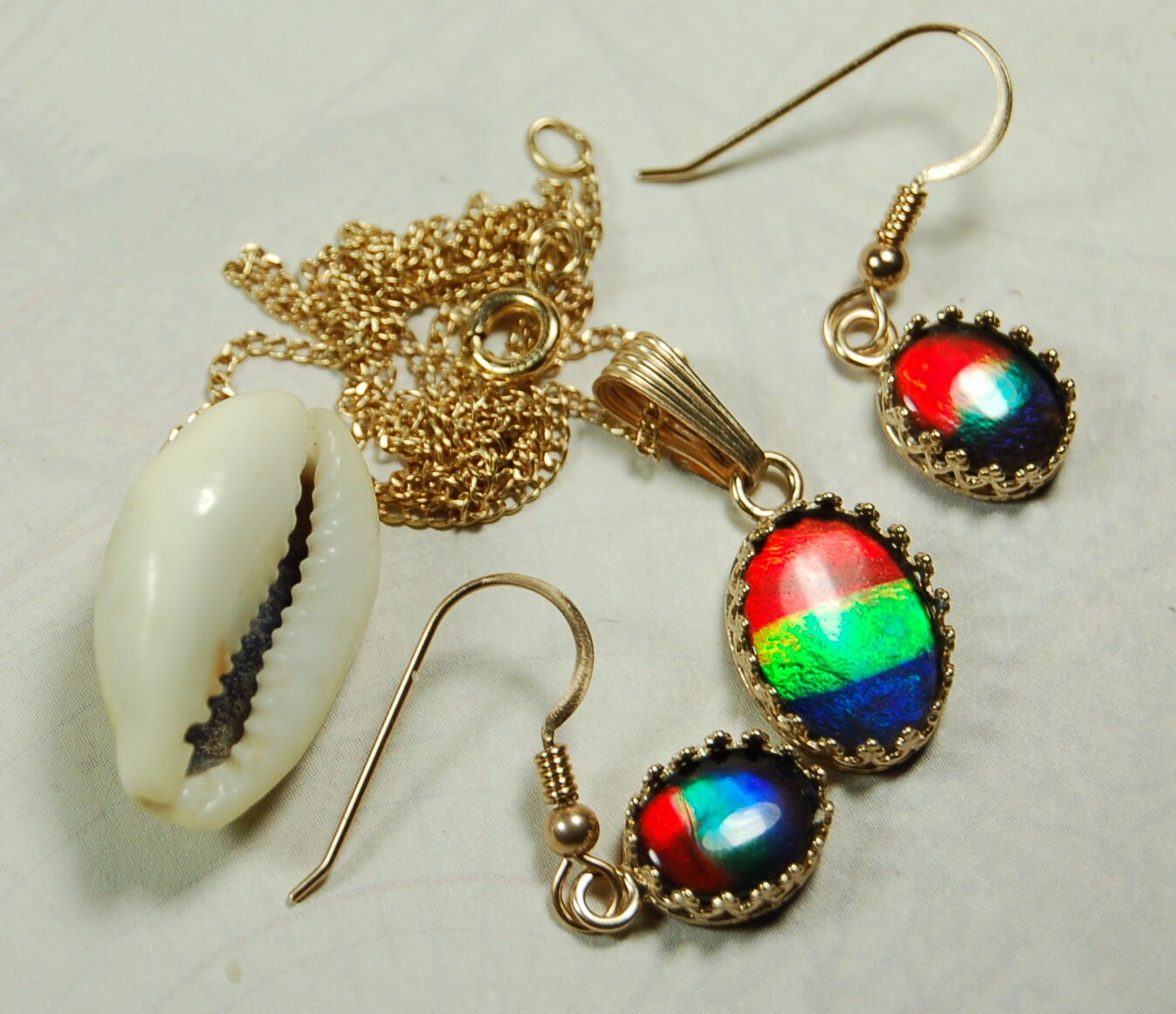 Ammolite Jewelry Set 14k Gold.Bright High Quality tricor gems.Memorable RARE gift for wife.Quality fashion accessory.112510
