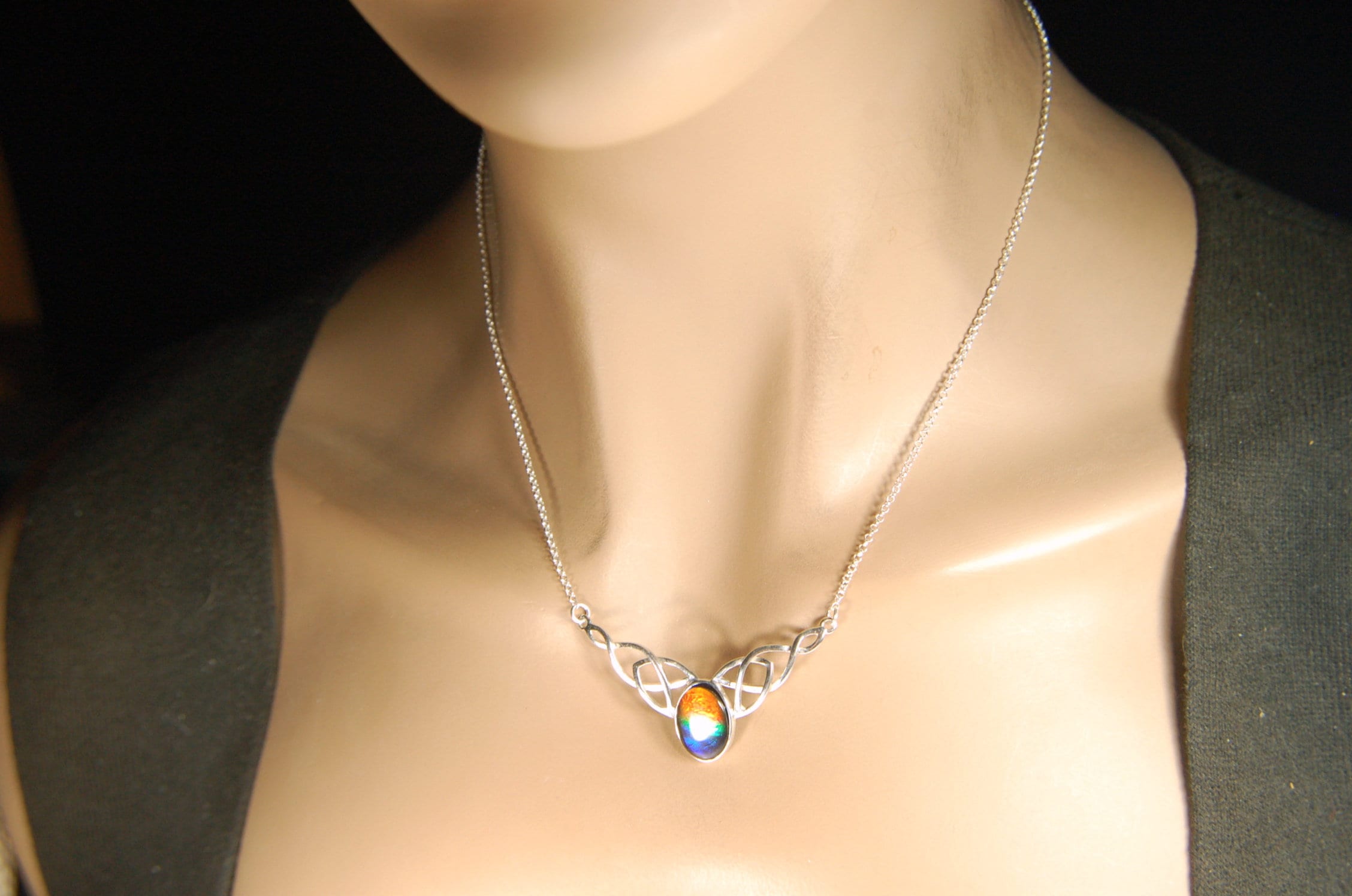 Ammolite Celtic Necklace.RARE four color rainbow gem.The Perfect Birthday Gift for Wife.Canadian ammolite.#112413