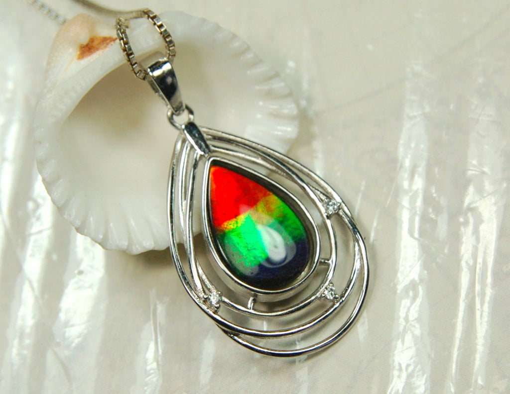Exquisite Ammolite Pendant Necklace - Elegant Ammolite Jewelry for a Touch of Luxury.One of a Kind Gift for her#060610
