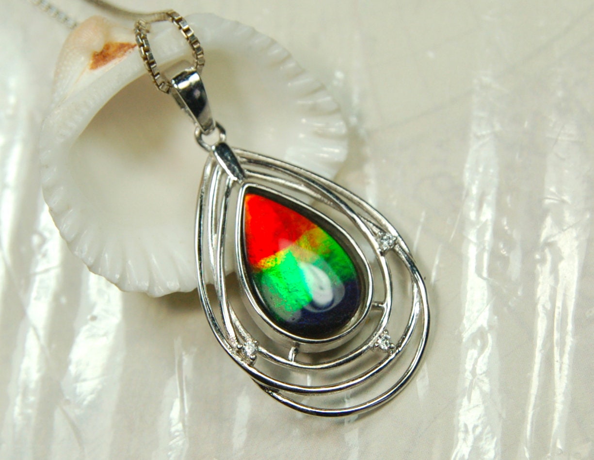 Exquisite Ammolite Pendant Necklace - Elegant Ammolite Jewelry for a Touch of Luxury.One of a Kind Gift for her#060610
