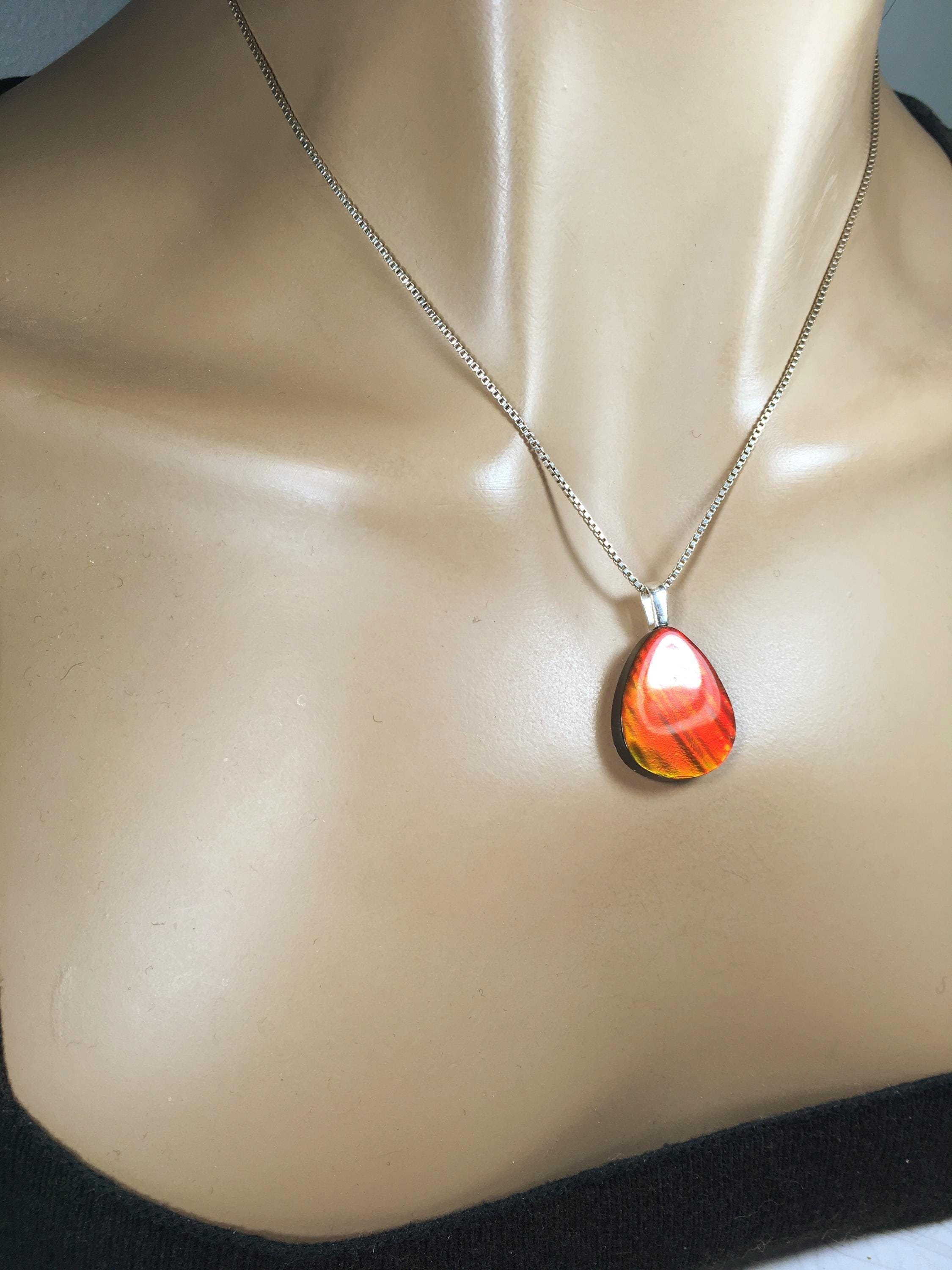 Red Ammolite Pendant with Tiger Stripes.Gift for wife.Brilliant color changing gem.All Natural Cabochon gem.062325