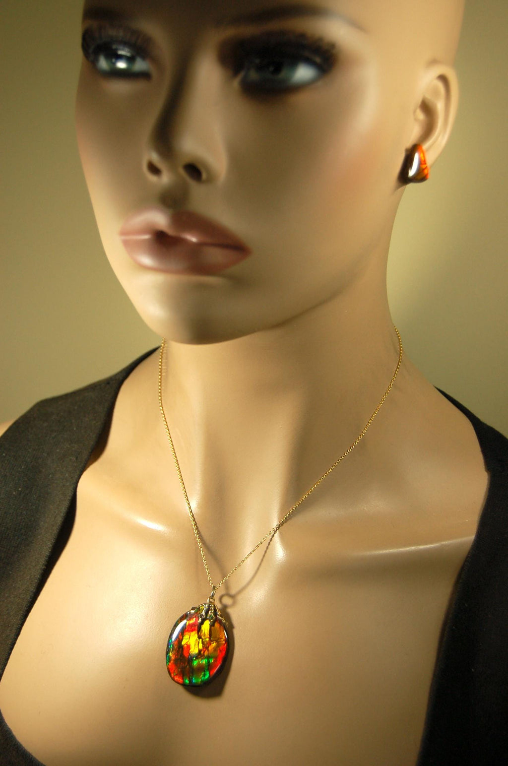Ammolite Jewelry Set.Pendant and earrings of Natural Alberta Canada gemstones.Strong fashion statement.061516